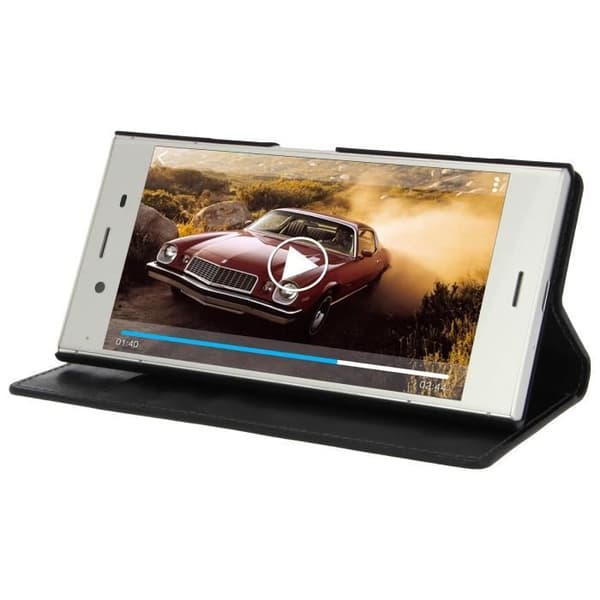 Etui folio i läder - AVIZAR - Xperia XZ1 - Heltäckande skydd - Svart - Fack för kort