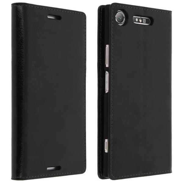 Etui folio i läder - AVIZAR - Xperia XZ1 - Heltäckande skydd - Svart - Fack för kort