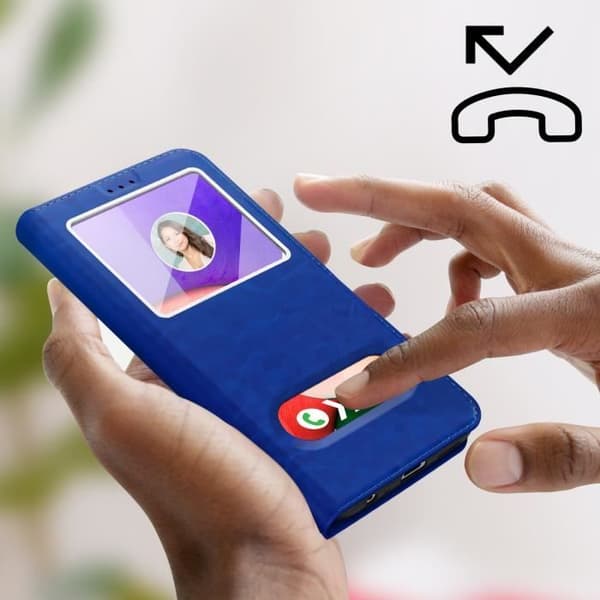 Housse AVIZAR för Samsung Galaxy A22 5G - Dubbelfönster Videostöd - Blå