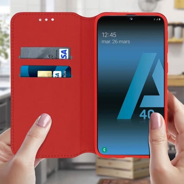 Skal till Samsung Galaxy A40 Folio Plånboksställ Funktion Röd