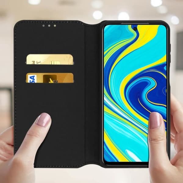 Hölster - AVIZAR - Redmi Note 9S/Note 9 Pro/Note 9 Pro Max - Ekologiskt läder - Svart - Inbyggd stödfunktion