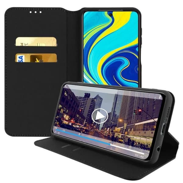 Hölster - AVIZAR - Redmi Note 9S/Note 9 Pro/Note 9 Pro Max - Ekologiskt läder - Svart - Inbyggd stödfunktion