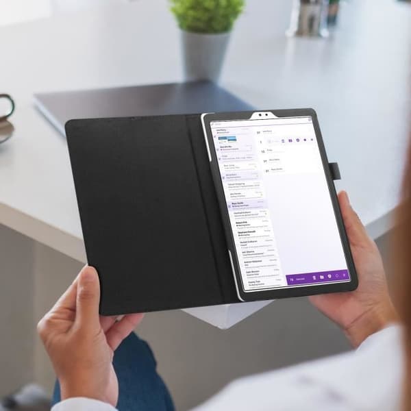 Hållare - AVIZAR - Samsung Galaxy Tab A7 Lite - Ekoleder svart - Stylusfack - Videostöd