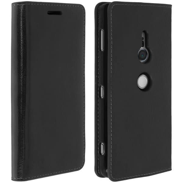 Fodral - AVIZAR - Sony Xperia XZ2 - Äkta läder - Stativfunktion - Svart