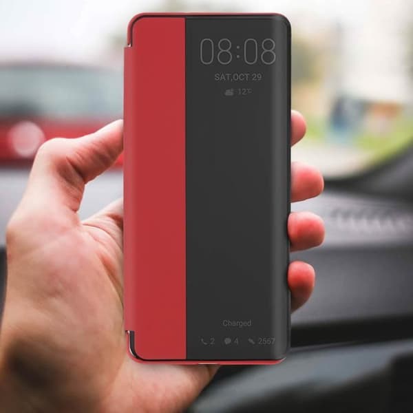 Housse - AVIZAR - Huawei P30 Pro - Hårt Skal - Stor Genomskinlig Fönster - Röd