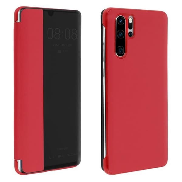 Housse - AVIZAR - Huawei P30 Pro - Hårt Skal - Stor Genomskinlig Fönster - Röd