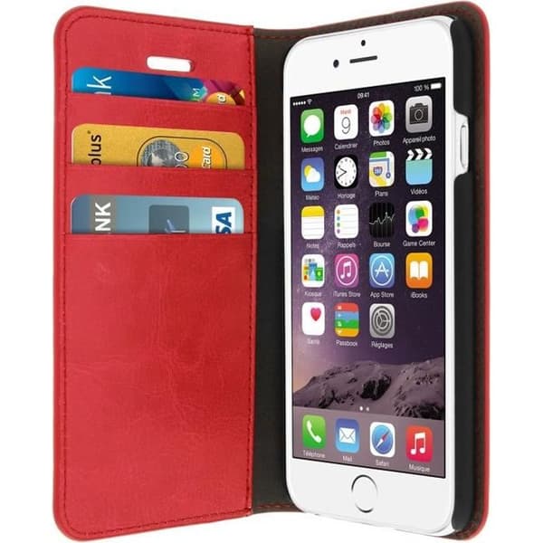 iPhone 6/6s-fodral - Syntetiskt läder - Röd - Stödfunktion - Fack för kort - Hård skal