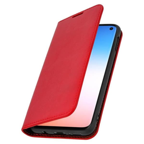 Etui för Samsung Galaxy S10e - Folio-fodral - Äkta läder - Röd - Video Stöd - Kortfack