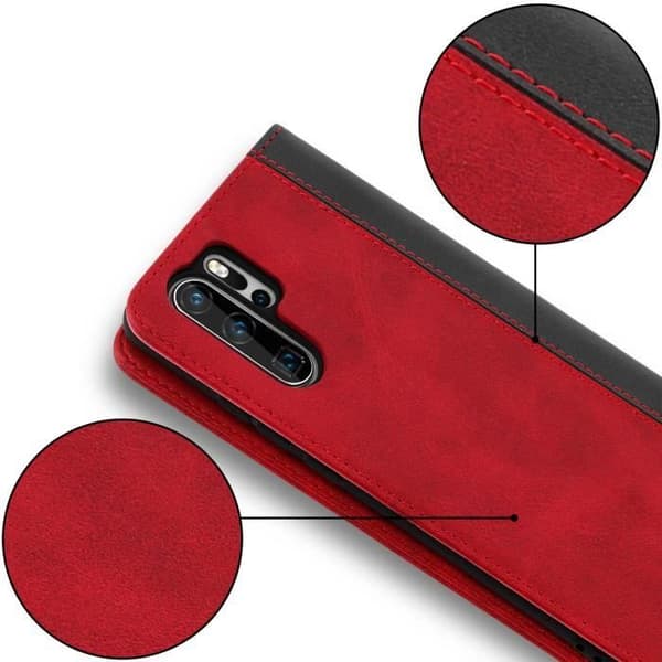Fodral Plånbok - AVIZAR - Huawei P30 Pro - Ekologiskt läder - Röd - Videostöd