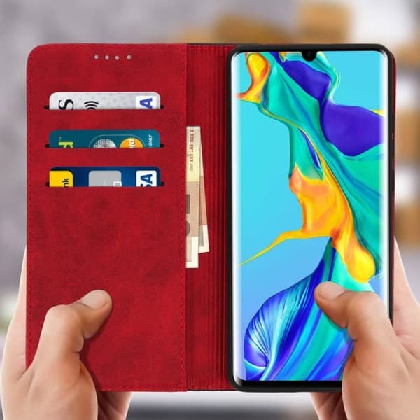 Fodral Plånbok - AVIZAR - Huawei P30 Pro - Ekologiskt läder - Röd - Videostöd