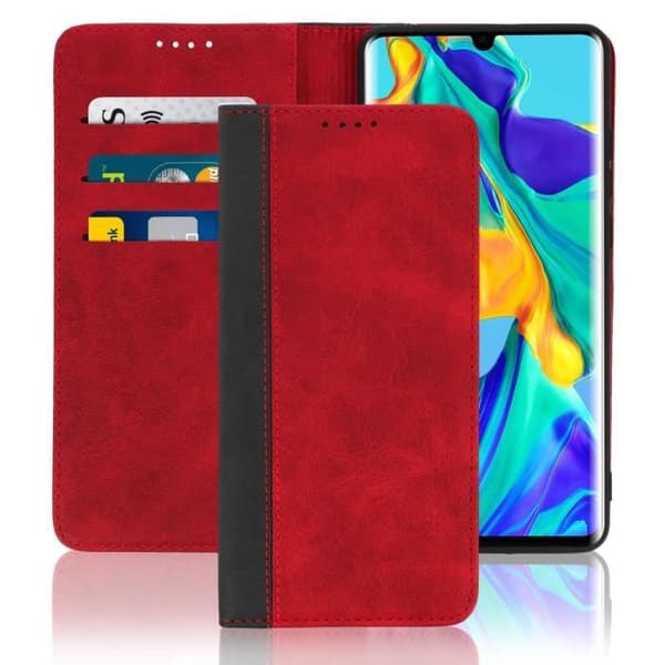 Fodral Plånbok - AVIZAR - Huawei P30 Pro - Ekologiskt läder - Röd - Videostöd