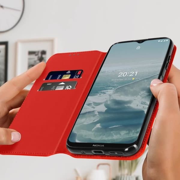 Röd Plånboksetui för Nokia G10 och G20 med Videostöd Funktion