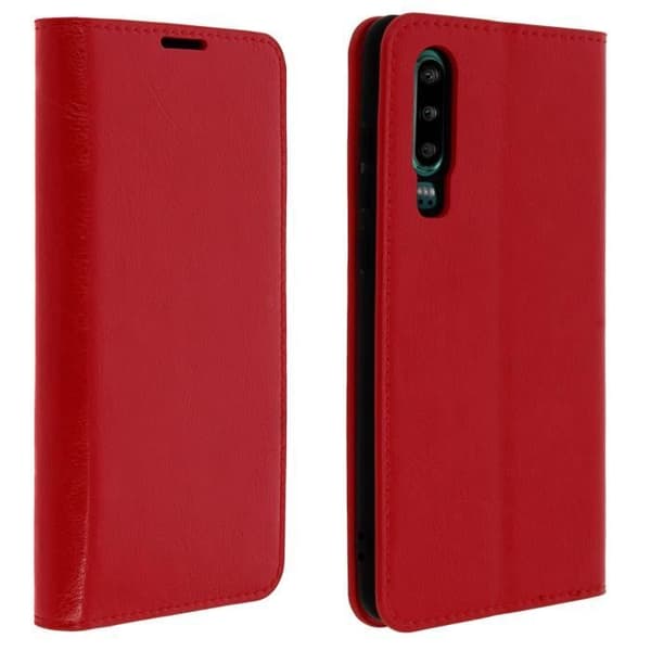 Huawei P30-fodral - Folio-skydd - Äkta läder - Videostöd - Röd - Heltäckande skydd