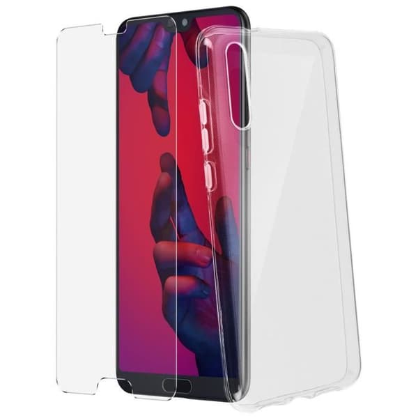 Skyddande fodral och film - Huawei - P20 Pro - Transparent silikon - Härdat glas - Komplett paket