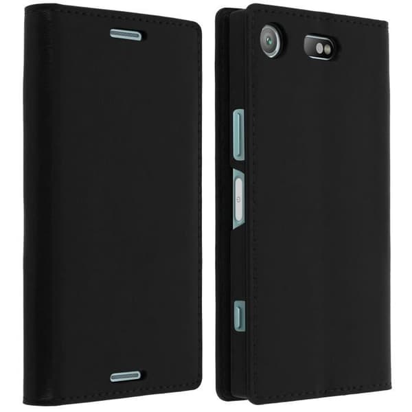 Etui Plånbok Läder - AVIZAR - Xperia XZ1 Compact - Svart - Heltäckande Skydd - Ställfunktion