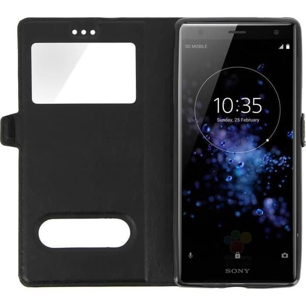 Housse - AVIZAR - Sony Xperia XZ2 - Ekoskinn - Mjuk Skal - Dubbel Fönster