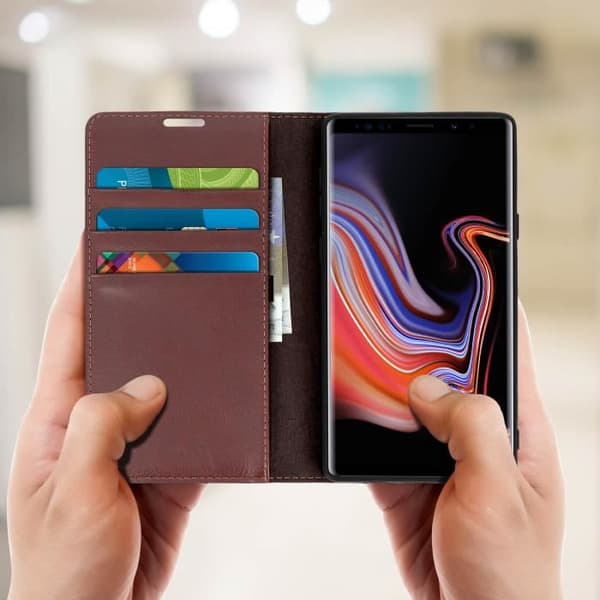 Etui - Samsung - Galaxy Note 9 - Äkta läder - Brun - Videostöd funktion
