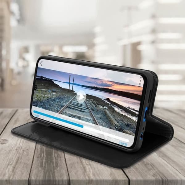 Huawei P30-fodral - Folio-fodral - Äkta läder - Videostöd - Svart - Semihård