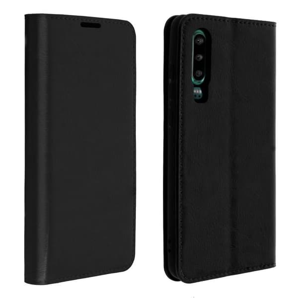 Huawei P30-fodral - Folio-fodral - Äkta läder - Videostöd - Svart - Semihård