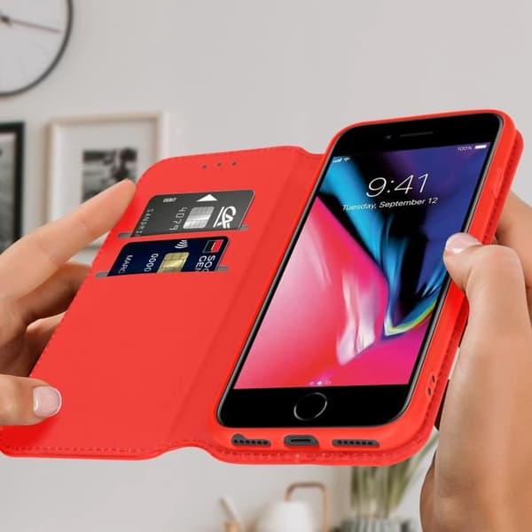 iPhone SE 2020, 8, 7, 6 och 6S Fodral Flip Wallet Röd Videostöd Röd