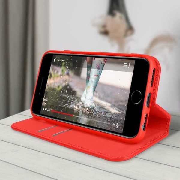 iPhone SE 2020, 8, 7, 6 och 6S Fodral Flip Wallet Röd Videostöd Röd
