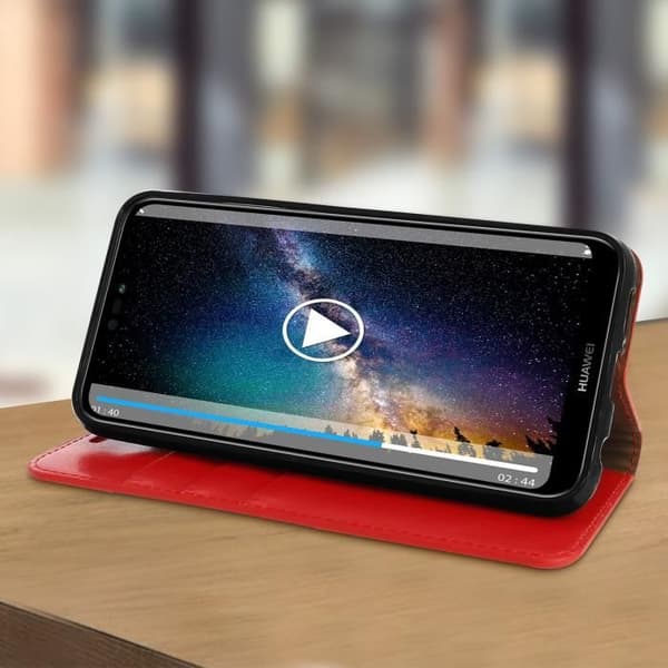 Fodral - AVIZAR - P20 Lite - Äkta läder - Röd - Videostödfunktion