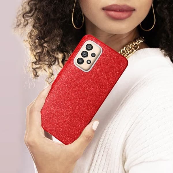Samsung Galaxy A53 5G Fodral - AVIZAR - Glitter - Avtagbar folie - Röd