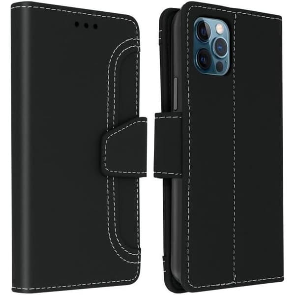 AVIZAR iPhone 12/12 Pro Fodral - Folio Plånboksställ Funktion Svart