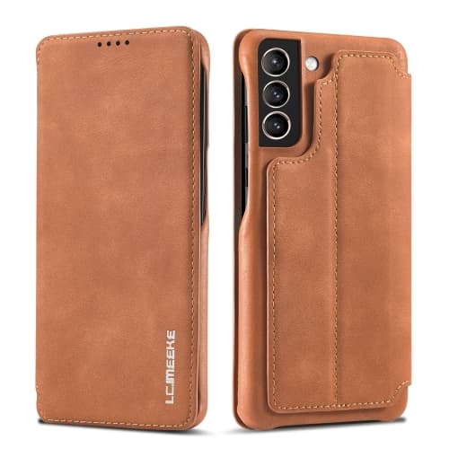 LC.IMEEKE Samsung Galaxy S21 FE Fodral Retro Flip Läder Brun