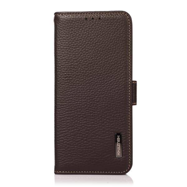 KHAZNEH Samsung Galaxy S22 Plus Fodral Litchi Äkta Läder Brun