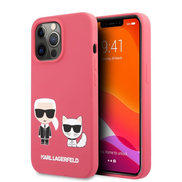 Karl Lagerfeld iPhone 13 Pro Skal Karl & Choupette Liquid Silikon Röd