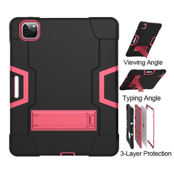 iPad Pro 12.9 (2020/2021) - Shockproof Skal Med Kickstand - Svart/Rosa