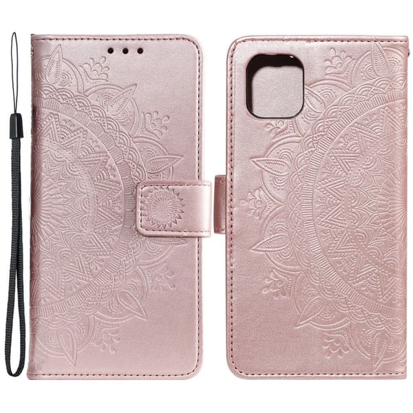 iPhone 13 - Tryckt Mandala Läder Fodral - Roséguld