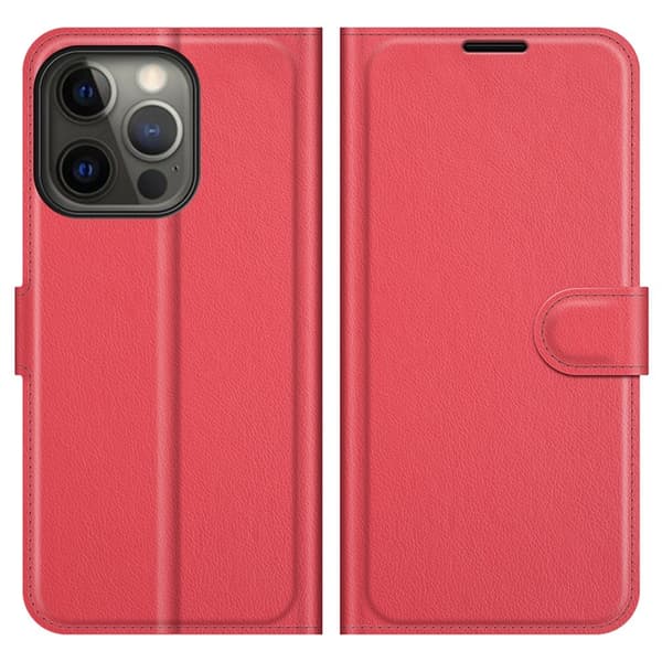 iPhone 13 Pro - Litchi Läder Fodral - Röd