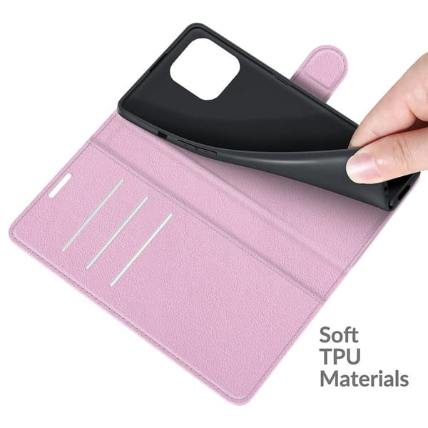 iPhone 13 Pro - Litchi Läder Fodral - Ljus Rosa