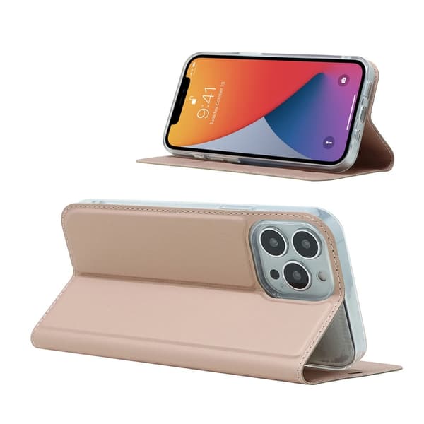 iPhone 13 Pro - Silkeslent Läder Flip Fodral - Roséguld