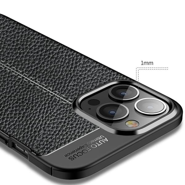 iPhone 13 Pro Max - Litchi Textur Skal - Svart