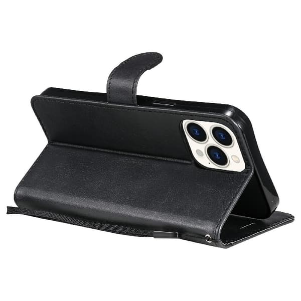 iPhone 13 Pro Max - Klassiskt Solid Läder Fodral - Svart