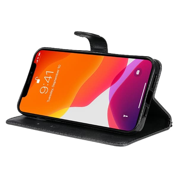 iPhone 13 Pro Max - Klassiskt Solid Läder Fodral - Svart
