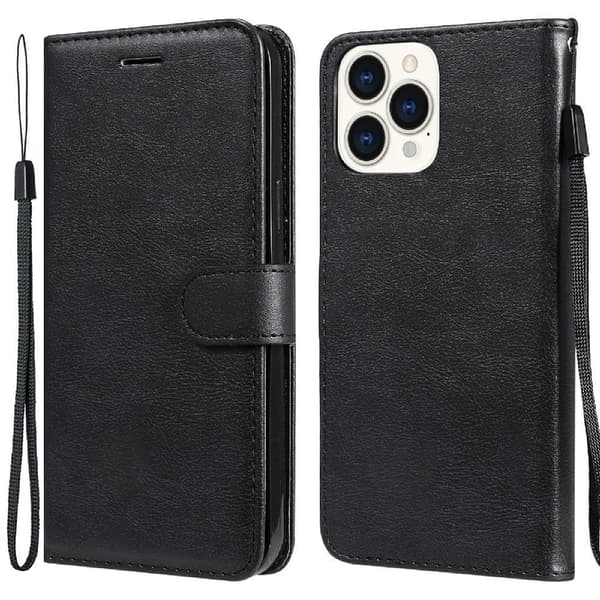 iPhone 13 Pro Max - Klassiskt Solid Läder Fodral - Svart
