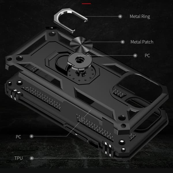 iPhone 13 Pro Max - Shockproof Hybrid Armor Ring Skal - Svart