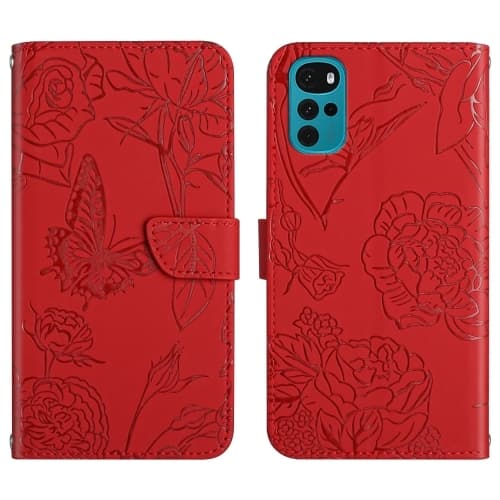 Motorola Moto G22 Fodral Fjäril/Pion präglad Röd