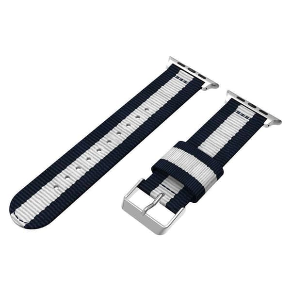 Nylon Armband Med Vertikal Design Apple Watch 42/44/45/49 mm Blå/Vit