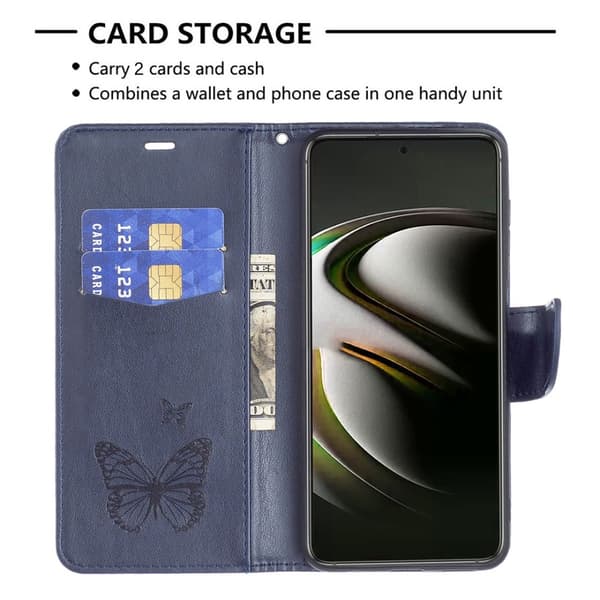 Samsung Galaxy S22 Plus Fodral Tryckt Fjäril Mörk Blå