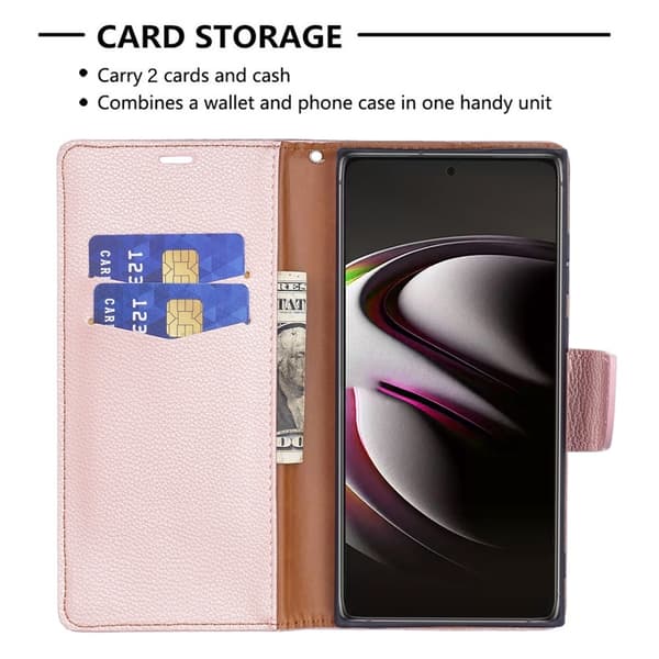 Samsung Galaxy S22 Ultra Fodral Litchi Textur Roséguld