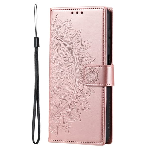 Samsung Galaxy S22 Ultra Fodral Mandala Läder Roséguld