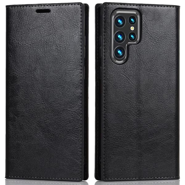 Samsung Galaxy S22 Ultra Fodral Flip Äkta Läder Svart