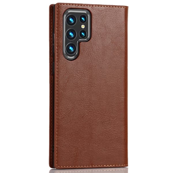 Samsung Galaxy S22 Ultra Fodral Flip Äkta Läder Brun