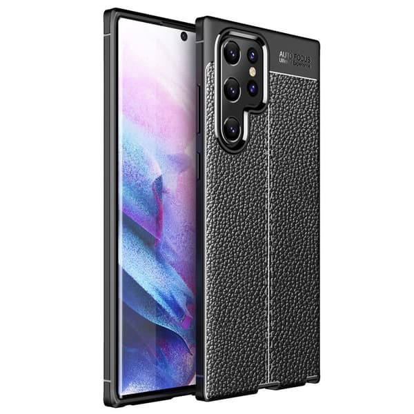 Samsung Galaxy S22 Ultra Skal Litchi Textur Svart