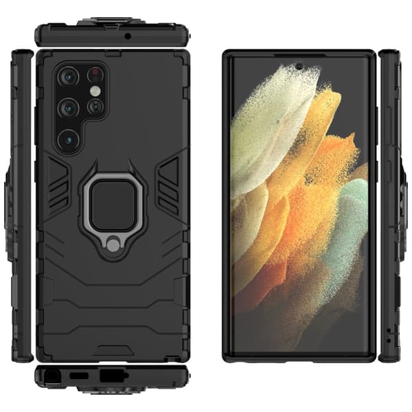 Samsung Galaxy S22 Ultra Skal Hybrid Ring Svart